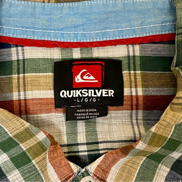 QUICKSILVER plaid multi-color long-sleeve collared 2-pocket shirt sz L - Picture 3 of 9